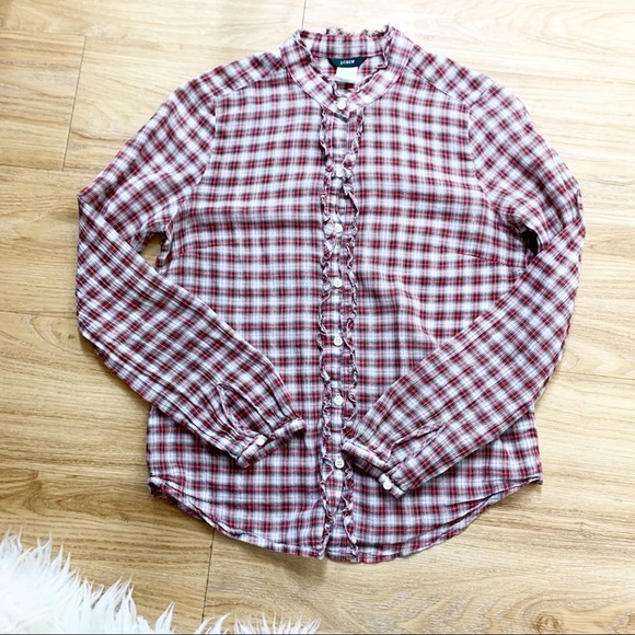 Black Plaid Button Ruffle Shirt